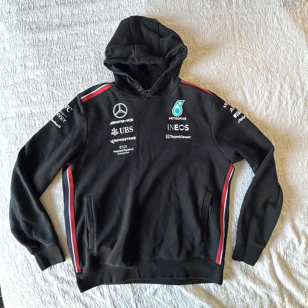 Mercedes AMG Petronas F1 Hoodie Mens Large Black Racing Formula 1 Sweatshirt
